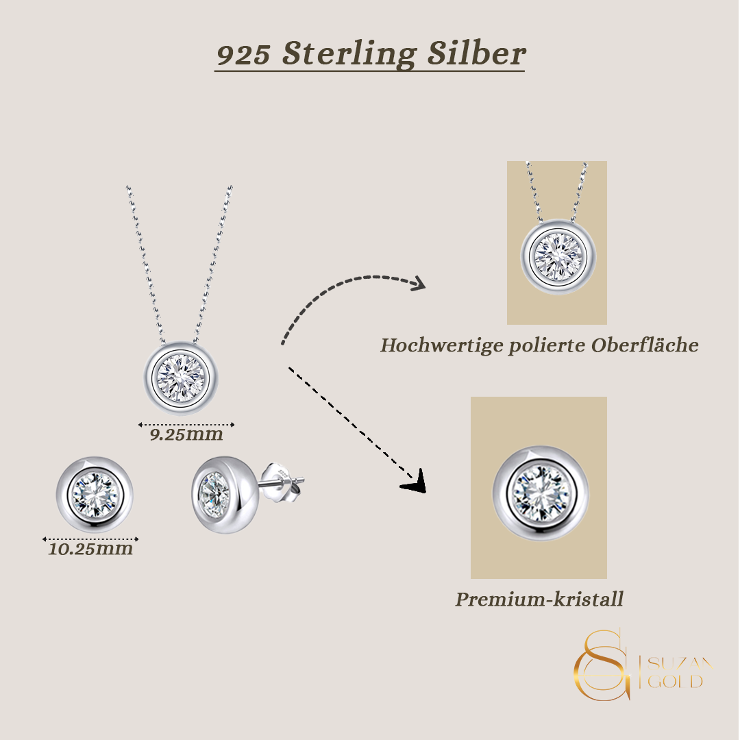 Aurevia – 925 Silber Schmuckset Damen | Halskette & Ohrringe mit Zirkonia