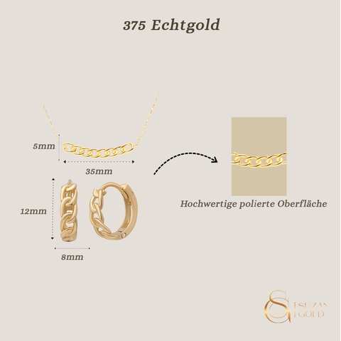 Echtgold Schmuckset Damen – Curb Kette & Creolen aus 375 Gold