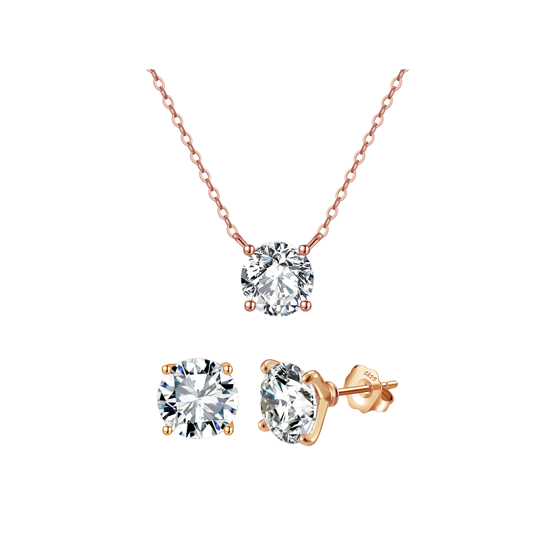 Lunara Rosé – 925 Silber Schmuckset Damen | Halskette & Ohrringe mit Zirkonia
