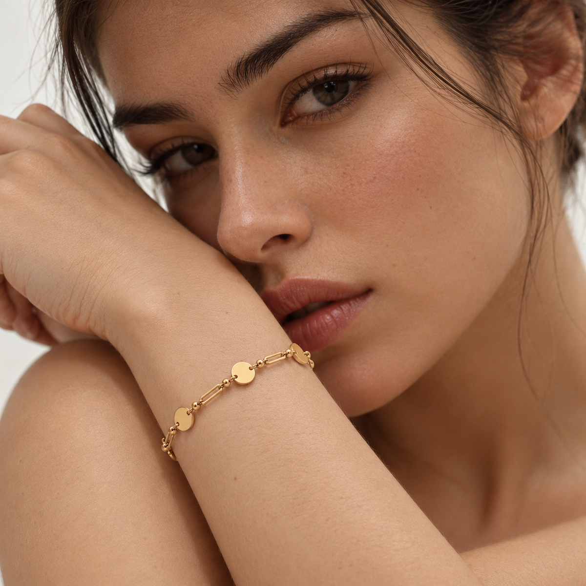 Coin Link – Gliederarmband mit runden Plättchen aus 585 Gold