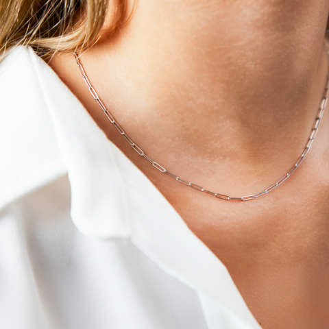 Paperclip Glow – 925 Silberkette mit rechteckigen Gliedern