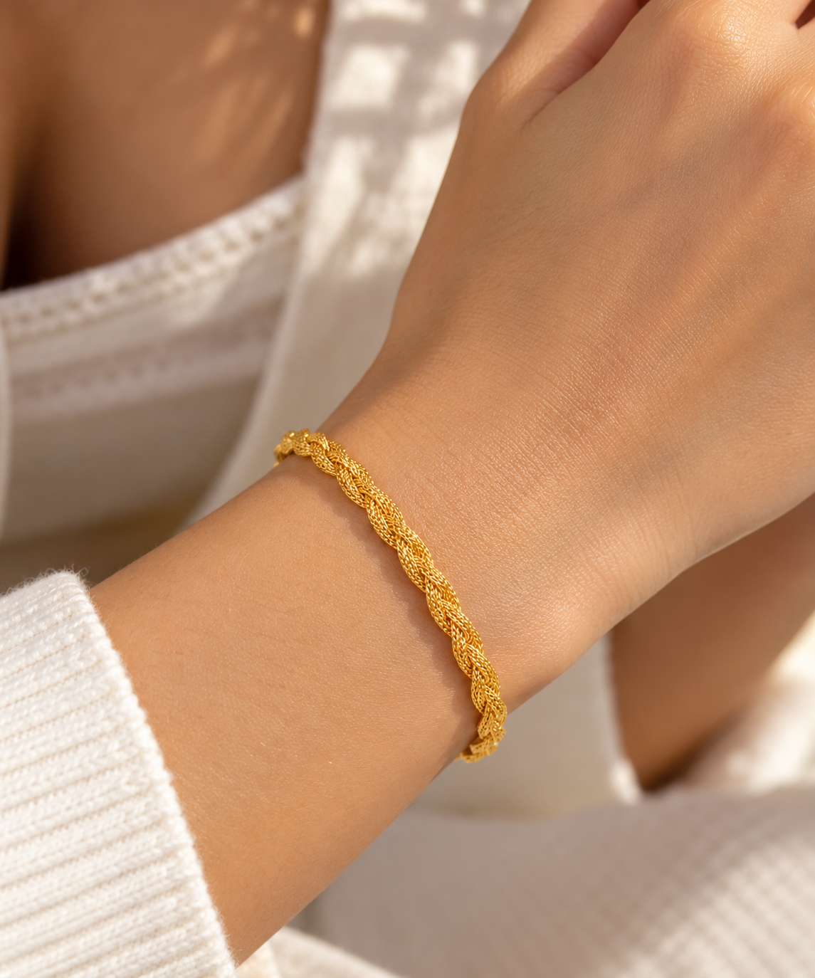 Slim Braid – Schmales geflochtenes Armband aus 875 Gold