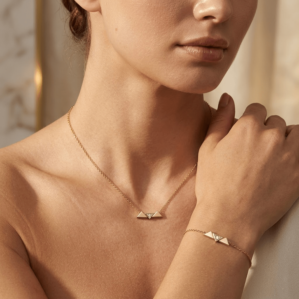 Triora Duo – 925 Silber vergoldet Dreieck Set Halskette Armband - Suzan Gold