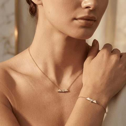 Triora Duo – 925 Silber vergoldet Dreieck Set Halskette Armband - Suzan Gold