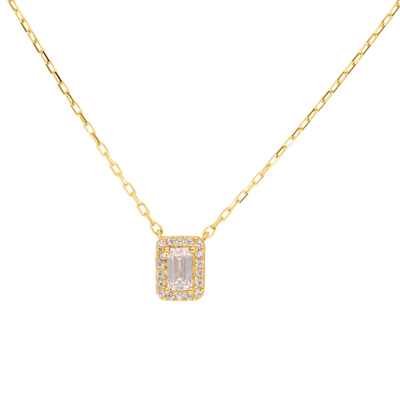 375 Echtgold Forever Kette Damen mit rechteckigem Zirkonia Anhänger elegante Goldkette modern zeitlos für Alltag Layering